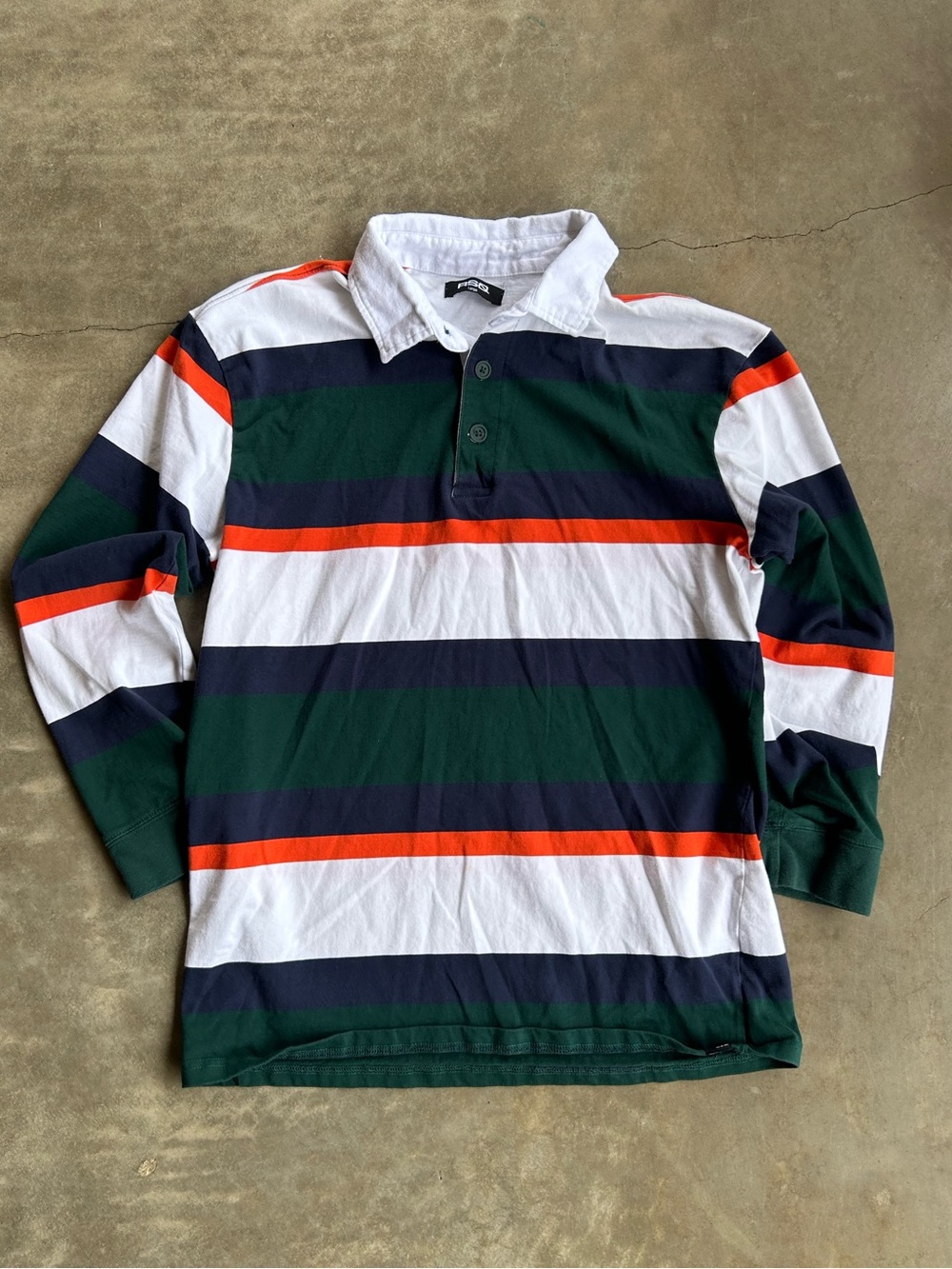 RSQ Long Sleeve Rugby Polo in Green, Navy, White & Orange